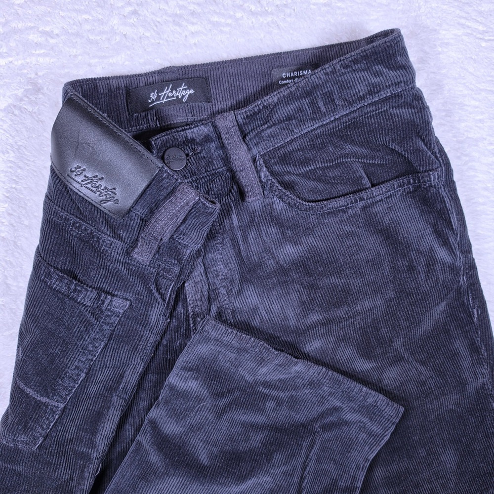 34 Heritage Charisma Mens 33/30 Charcoal Gray Corduroy Stretch Classic Pants